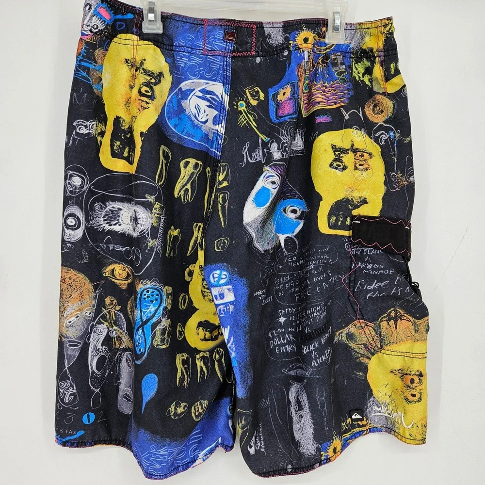 Vintage Quiksilver Board Shorts Mens 36 Peter Webb Art Black Beauty Rare‎
